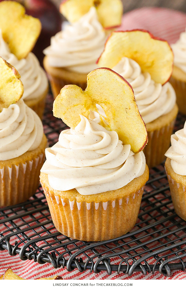Apple Butter Cupcakes - a deliciously easy cupcake recipe with apple butter in both the cupcake and frosting for lots of great apple flavor | by Lindsay Conchar for TheCakeBlog.com