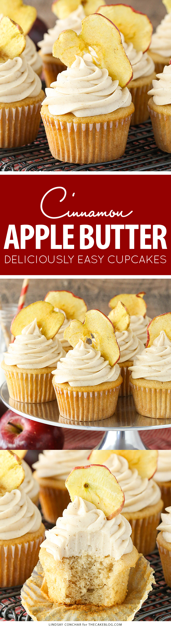 Apple Butter Cupcakes - a deliciously easy cupcake recipe with apple butter in both the cupcake and frosting for lots of great apple flavor | by Lindsay Conchar for TheCakeBlog.com