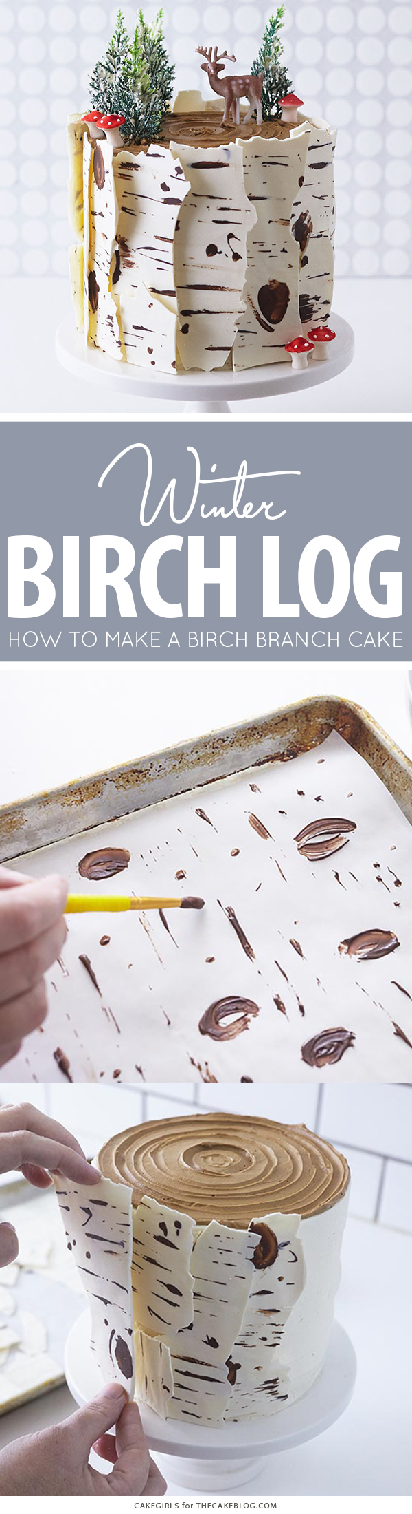 Birch Log Cake! Learn how to make this wintry, birch cake that looks just like a natural birch branch | by Cakegirls for TheCakeBlog.com