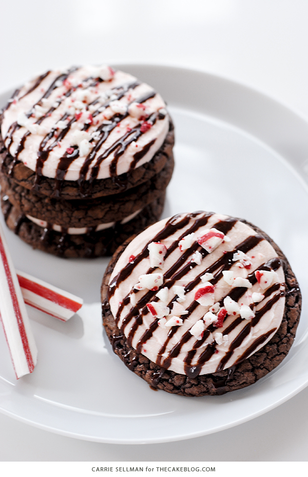 Brownie Cookies with Candy Cane Kisses Frosting | Carrie Sellman for TheCakeBlog.com