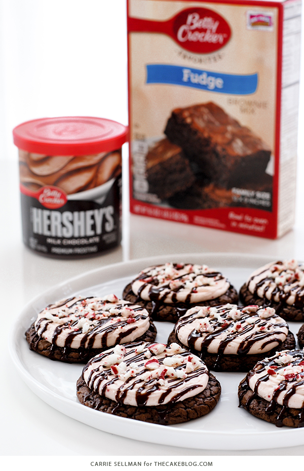 Brownie Cookies with Candy Cane Kisses Frosting | Carrie Sellman for TheCakeBlog.com