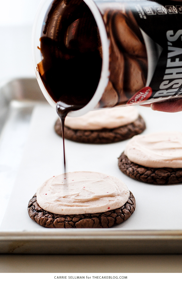 Brownie Cookies with Candy Cane Kisses Frosting | Carrie Sellman for TheCakeBlog.com