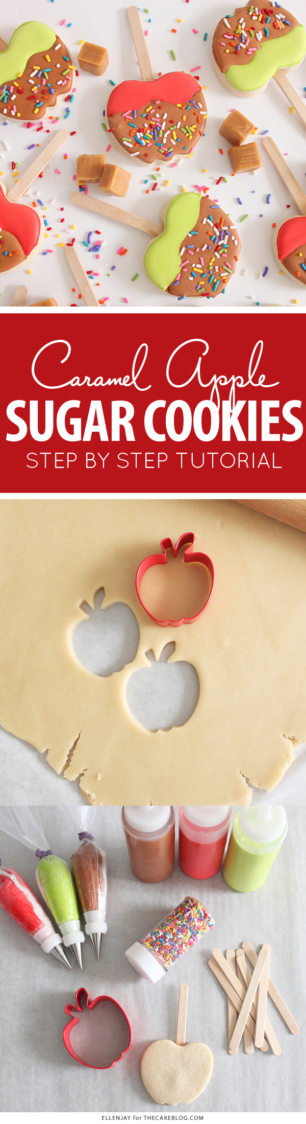 Caramel Apple Cookies - how to decorate caramel apple sugar cookies |  by ellenJAY for TheCakeBlog.com