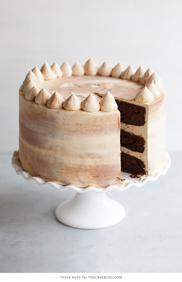 Chocolate Bourbon Pecan Cake | by Tessa Huff for TheCakeBlog.com