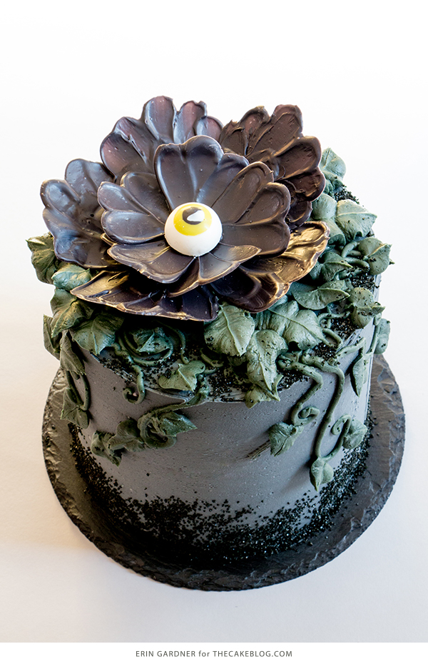 Chocolate Eyeball Flower - how to make a creepy black chocolate flower with an edible eyeball center | by Erin Gardner for TheCakeBlog.com