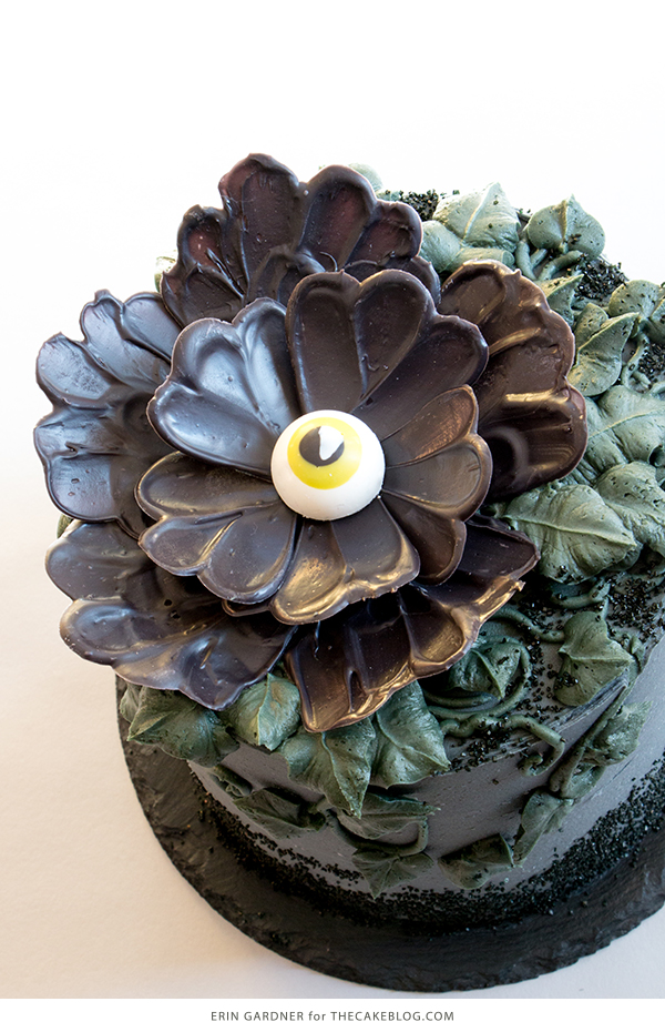 Chocolate Eyeball Flower - how to make a creepy black chocolate flower with an edible eyeball center | by Erin Gardner for TheCakeBlog.com