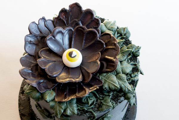 Chocolate Eyeball Flower - how to make a creepy black chocolate flower with an edible eyeball center | by Erin Gardner for TheCakeBlog.com