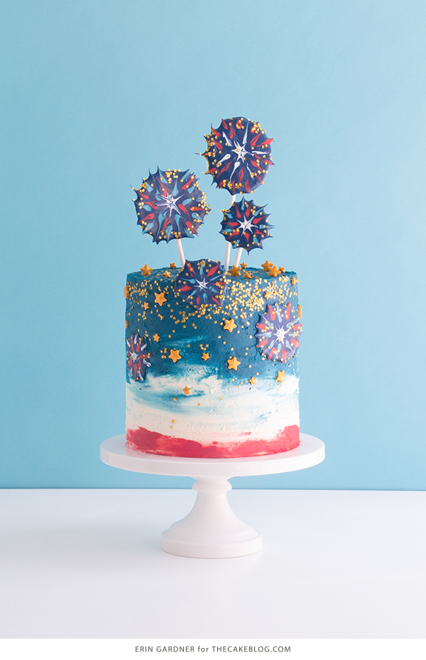 Chocolate Fireworks Cake - how to make red, white and blue fireworks out of chocolate | by Erin Gardner for TheCakeBlog.com