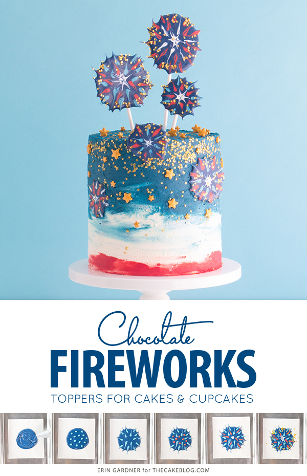 Chocolate Fireworks Cake - how to make red, white and blue fireworks out of chocolate | by Erin Gardner for TheCakeBlog.com