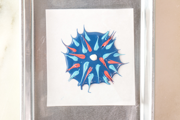 Chocolate Fireworks Cake - how to make red, white and blue fireworks out of chocolate | by Erin Gardner for TheCakeBlog.com