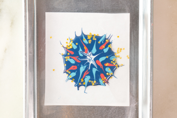 Chocolate Fireworks Cake - how to make red, white and blue fireworks out of chocolate | by Erin Gardner for TheCakeBlog.com