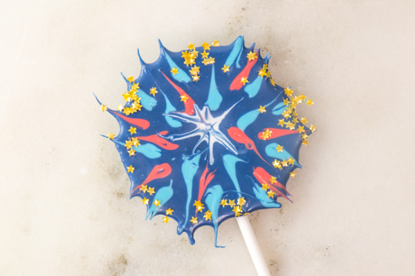 Chocolate Fireworks Cake - how to make red, white and blue fireworks out of chocolate | by Erin Gardner for TheCakeBlog.com