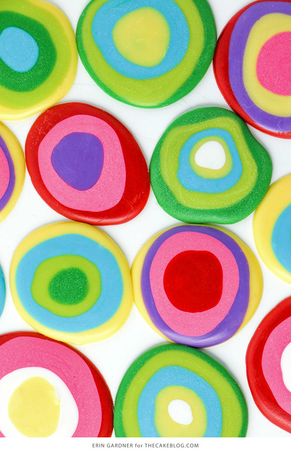 Mod Polka Dot Cake - how to make colorful polka dot toppers for cakes and cupcakes using chocolate coating | Erin Gardner for TheCakeBlog.com