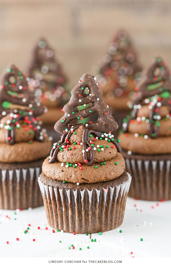 Chocolate Pretzel Cupcakes - salty sweet holiday cupcake | Lindsay Conchar for TheCakeBlog.com