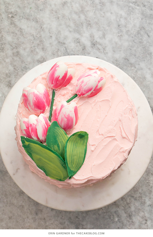Chocolate Tulips - how to make gorgeous tulip cake decorations using melted chocolate and a plastic spoon | by Erin Gardner for TheCakeBlog.com