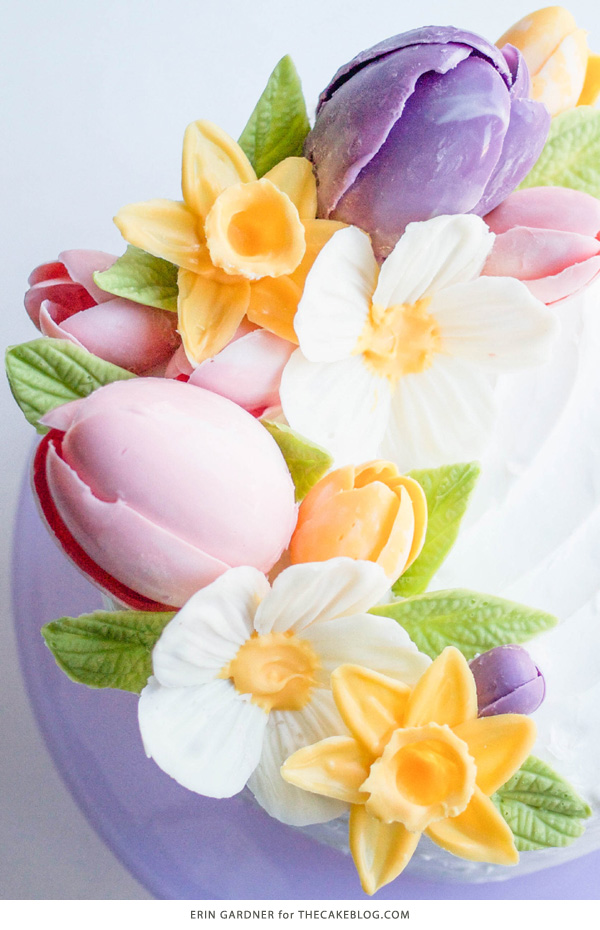 Chocolate Daffodils - how to make a chocolate flower cake, featuring chocolate daffodils | by Erin Gardner for TheCakeBlog.com
