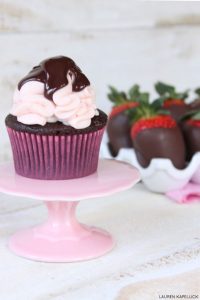 Chocolate Covered Strawberry Cupcakes | by Lauren Kapeluck for TheCakeBlog.com