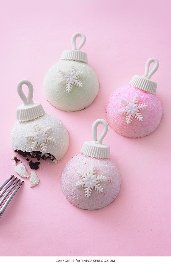 Christmas Ornament Cakes - how to make sparkly, mini ornament cakes for Christmas dessert | by Cakegirls for TheCakeBlog.com