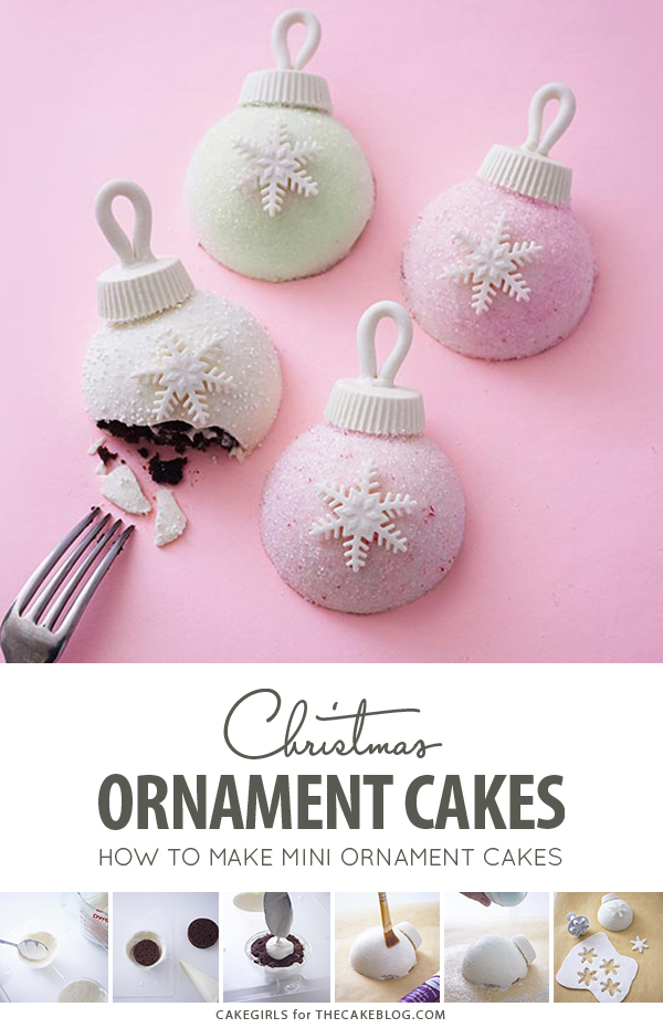 Christmas Ornament Cakes - how to make sparkly, mini ornament cakes for Christmas dessert | by Cakegirls for TheCakeBlog.com