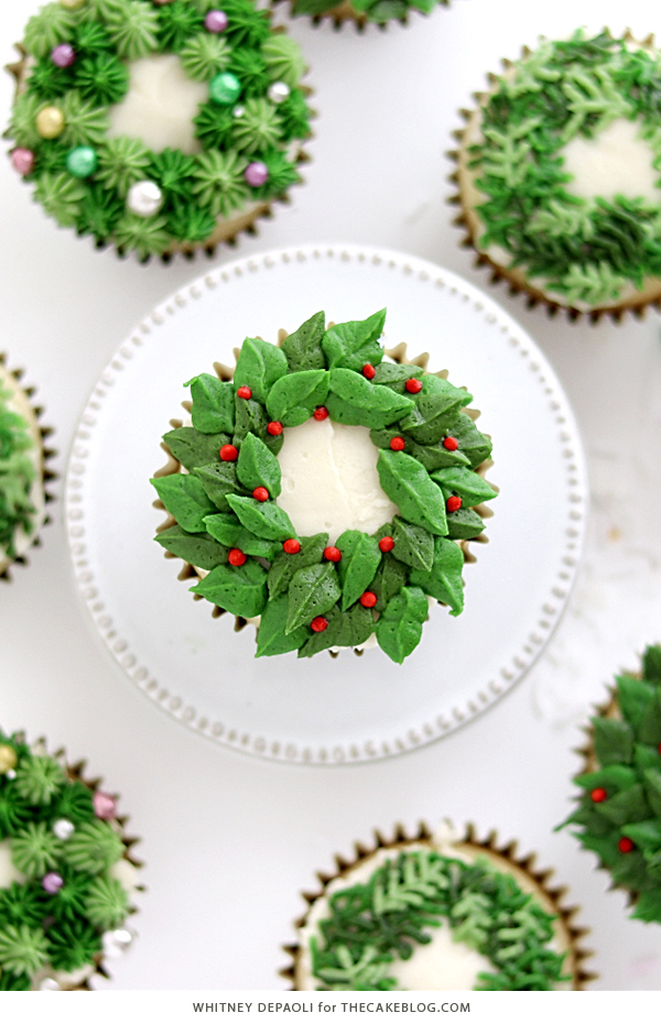 Christmas Wreath Cupcakes | by Whitney DePaoli for TheCakeBlog.com