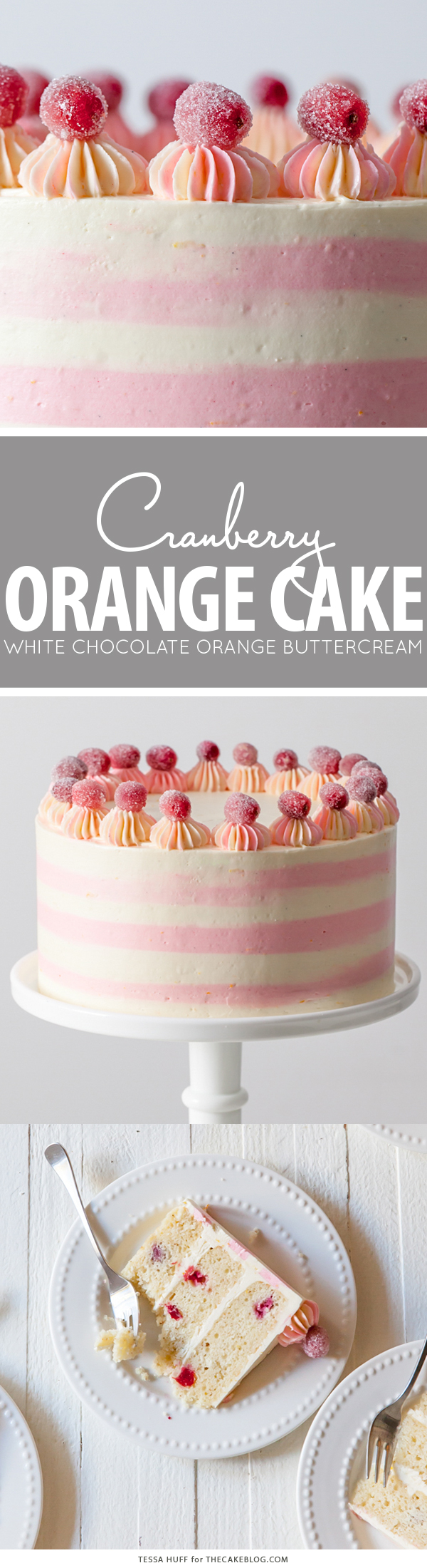 Cranberry Orange Spice Cake - citrus cake studded with tart cranberries and topped with white chocolate orange buttercream | by Tessa Huff for TheCakeBlog.com