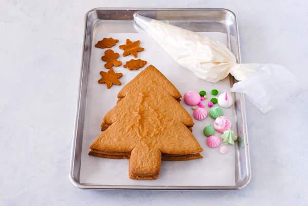 Cream Tart Tree Cake - gingerbread cookie with cream cheese frosting and festive holiday toppings | by Carrie Sellman for TheCakeBlog.com