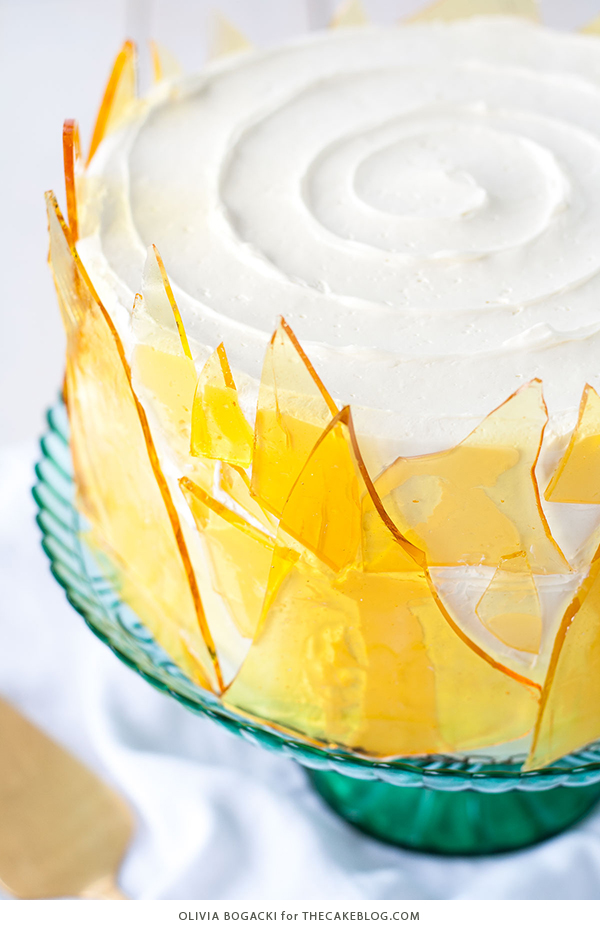 Creme Brûlée Cake - layer cake recipe with vanilla bean cake, vanilla custard and caramel sugar shards | by Olivia Bogacki for TheCakeBlog.com