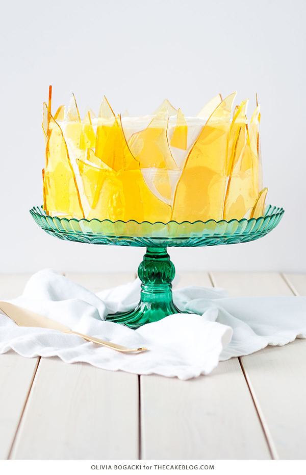 Creme Brûlée Cake - layer cake recipe with vanilla bean cake, vanilla custard and caramel sugar shards | by Olivia Bogacki for TheCakeBlog.com