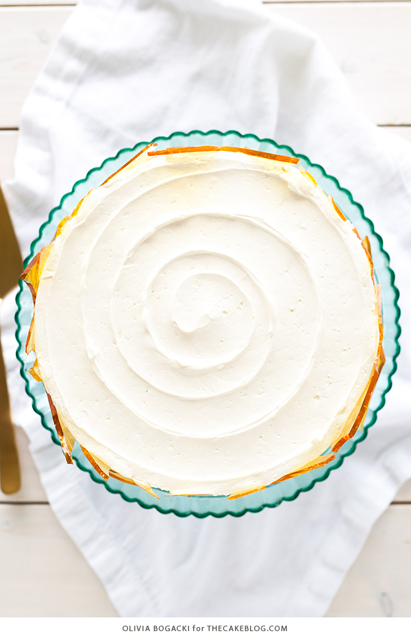 Creme Brûlée Cake - layer cake recipe with vanilla bean cake, vanilla custard and caramel sugar shards | by Olivia Bogacki for TheCakeBlog.com