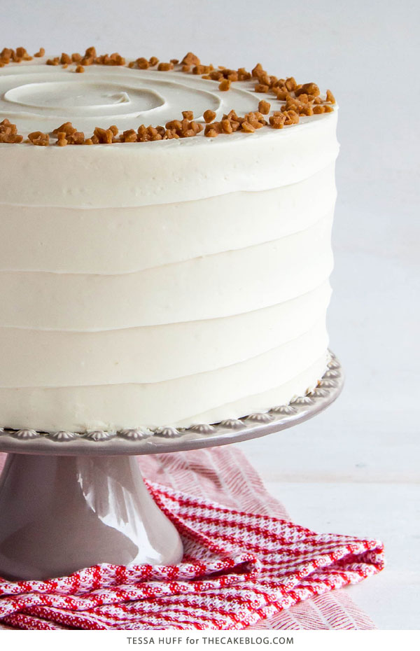 Eggnog Cake! A browned butter spice cake with eggnog buttercream, perfect for holiday entertaining & Christmas dessert | by Tessa Huff for TheCakeBlog.com