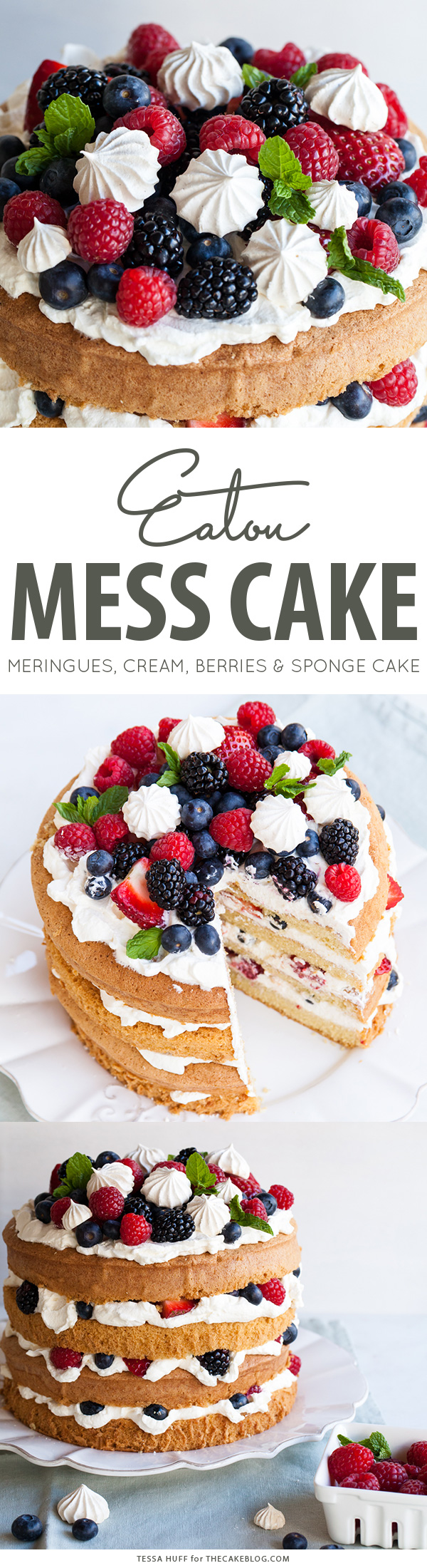 Eaton Mess Cake with crisp meringues, sweetened cream and fresh berries. A refreshing cake for spring and summer celebrations. | By Tessa Huff for TheCakeBlog.com
