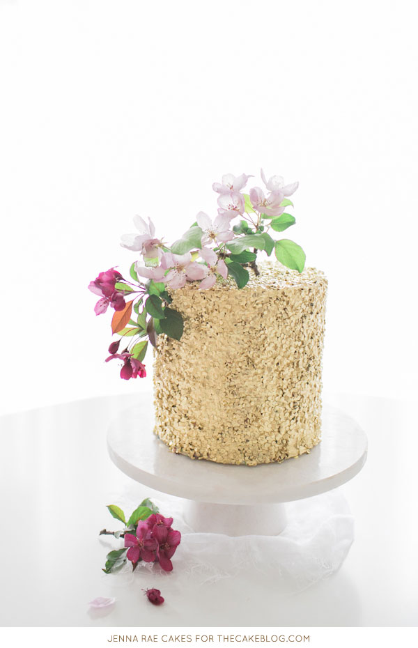 How to make a Gold Sequin Cake | Metallic Sequin Cake Tutorial | by Jenna Rae Cakes for TheCakeBlog.com