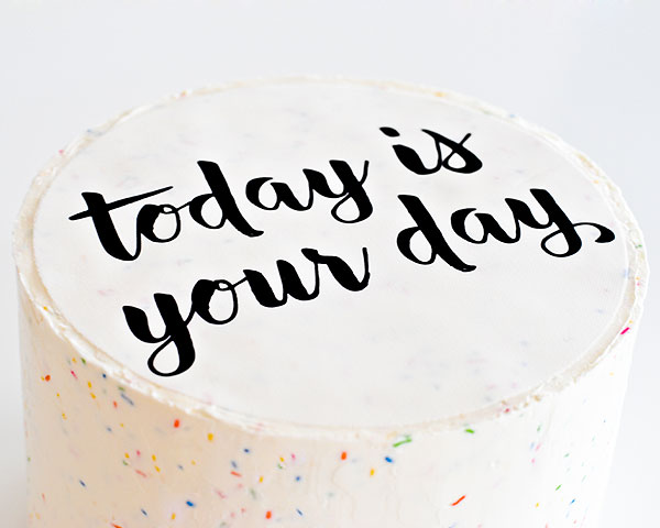 Graduation Party Desserts including this DIY sprinkle cake with easy edible writing | by Carrie Sellman for TheCakeBlog.com