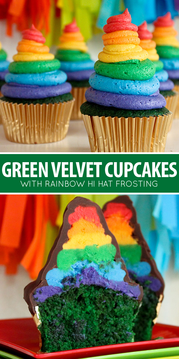 Green Velvet Cupcakes with rainbow buttercream | by Lauren Kapeluck for TheCakeBlog.com