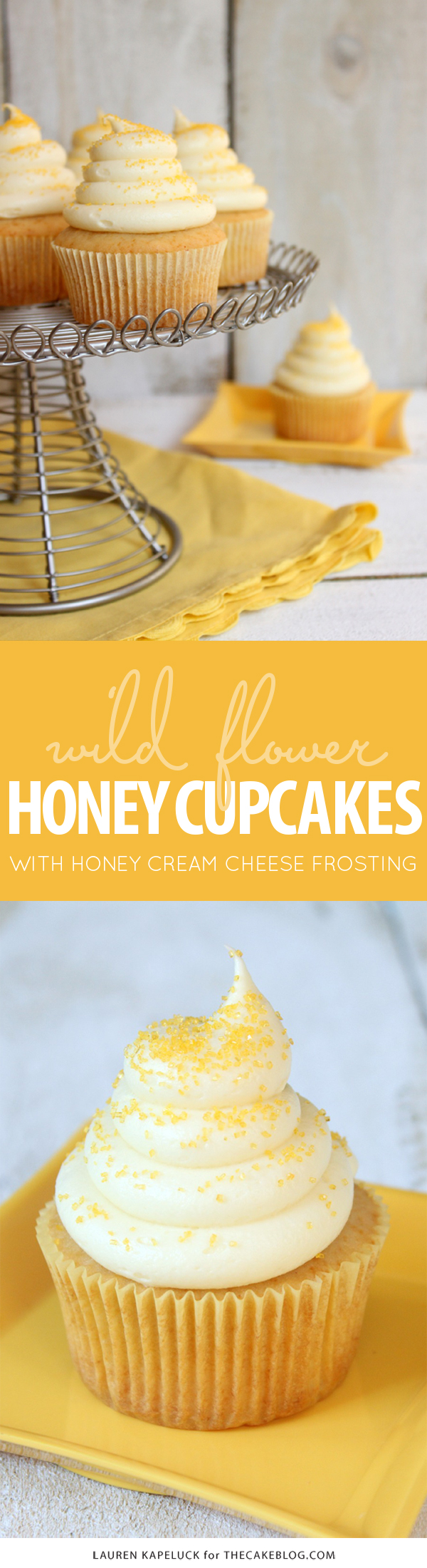 Honey Cupcakes with Honey Cream Cheese Frosting | by Lauren Kapeluck for TheCakeBlog.com
