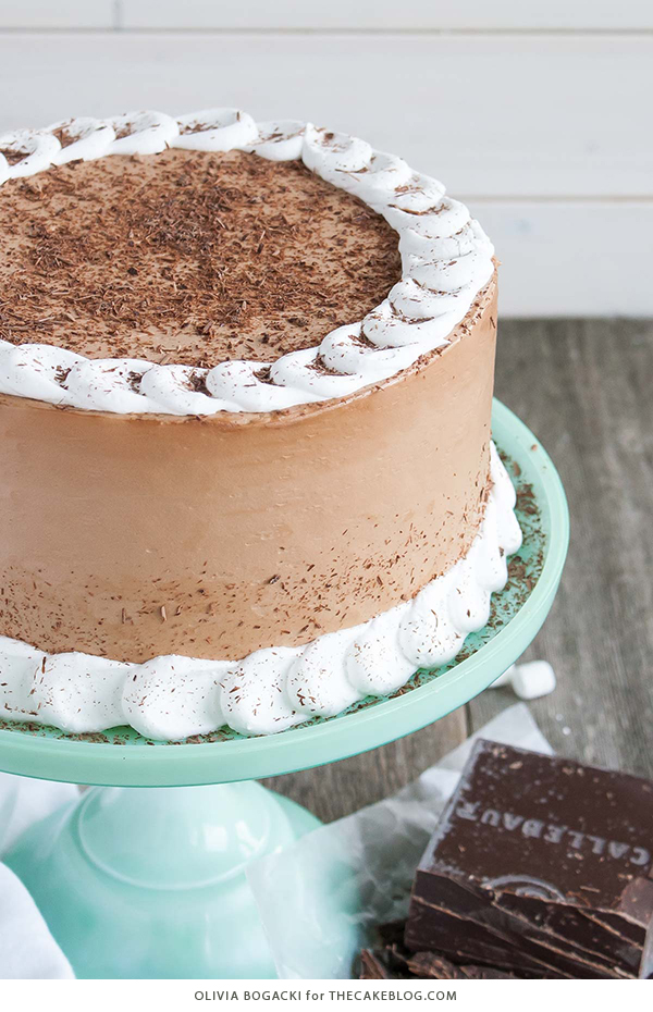 Hot Chocolate Cake with Homemade Marshmallow Fluff | by Olivia Bogacki for TheCakeBlog.com