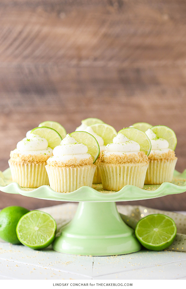 Key Lime Cupcakes - light, fluffy cupcakes full of key lime flavor! With lime juice and zest, topped with a tangy sweet lime frosting and graham cracker crumbs | by Lindsay Conchar for TheCakeBlog.com