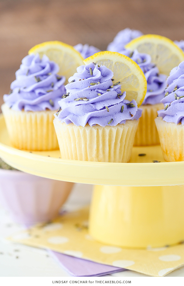 Lemon Lavender Cupcakes - easy lemon cupcakes with a light lavender frosting | by Lindsay Conchar for TheCakeBlog.com