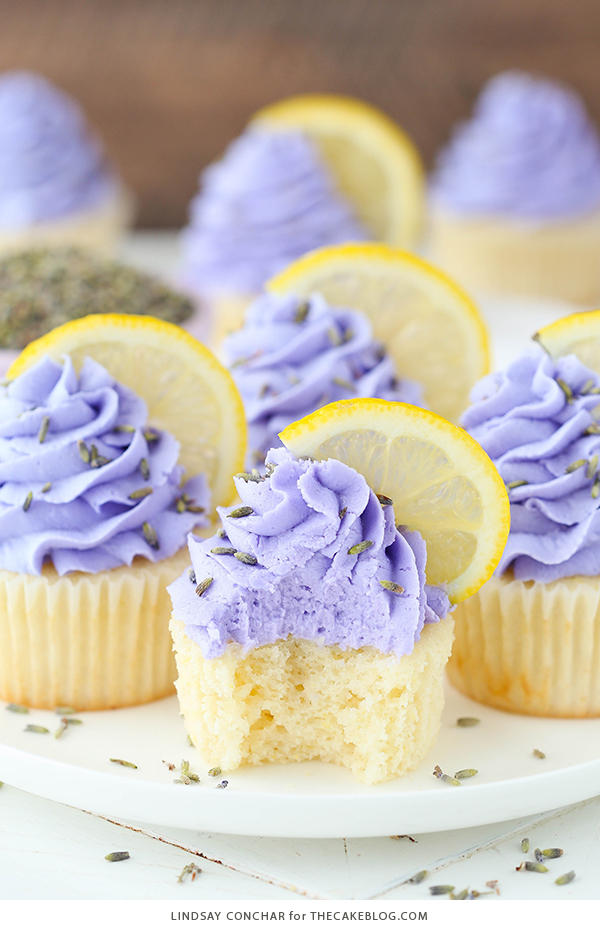 Lemon Lavender Cupcakes - easy lemon cupcakes with a light lavender frosting | by Lindsay Conchar for TheCakeBlog.com