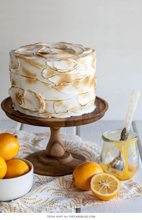 Lemon Meringue Cake | with lemon curd and toasted meringue frosting | by Tessa Huff for TheCakeBlog.com