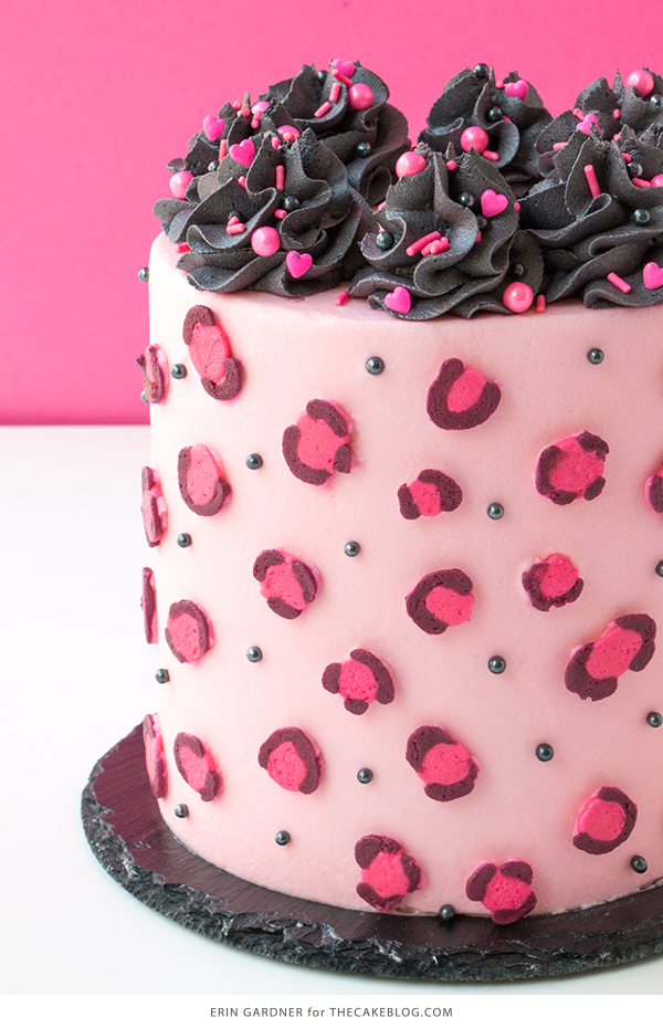 Leopard Print Buttercream Cake - how to make a pink leopard print cake using buttercream frosting | by Erin Gardner for TheCakeBlog.com
