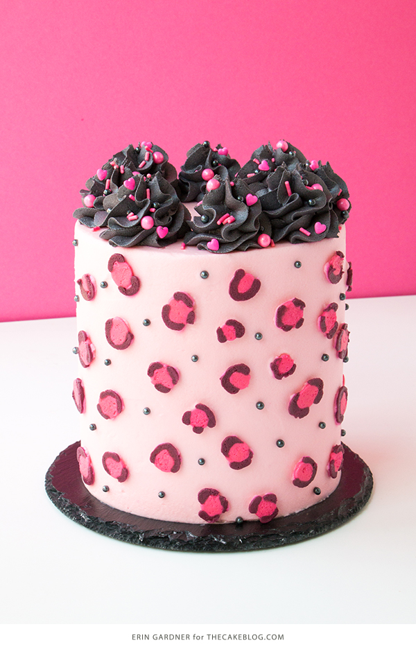 Leopard Print Buttercream Cake - how to make a pink leopard print cake using buttercream frosting | by Erin Gardner for TheCakeBlog.com