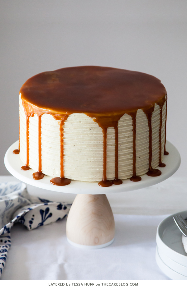 London Fog Cake - chocolate cake with Earl Grey buttercream and salted caramel, a recipe from the new cake book Layered by Tessa Huff | on TheCakeBlog.com