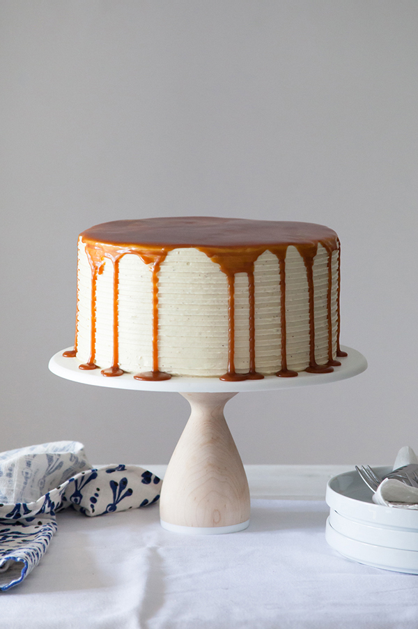 London Fog Cake - chocolate cake with Earl Grey buttercream and salted caramel, a recipe from the new cake book Layered by Tessa Huff | on TheCakeBlog.com