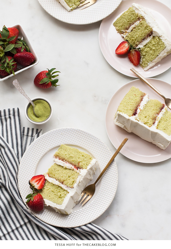 Matcha Strawberry Cake | by Tessa Huff for TheCakeBlog.com