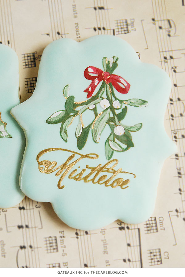 How to stencil-paint a cookie | Mistletoe Cookie Tutorial | by Robin Martin for TheCakeBlog.com