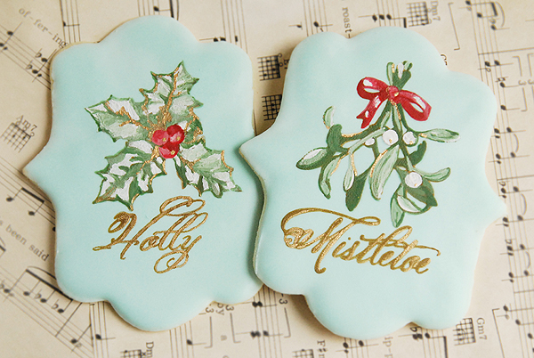 How to stencil-paint a cookie | Mistletoe Cookie Tutorial | by Robin Martin for TheCakeBlog.com