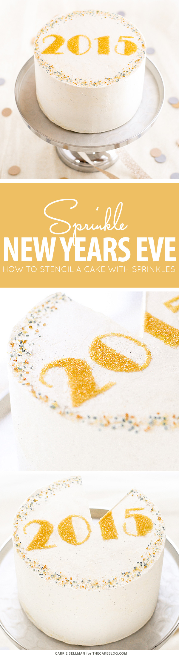 New Years Eve Sprinkle Cake - free template UPDATED for 2019! | by Carrie Sellman for TheCakeBlog.com