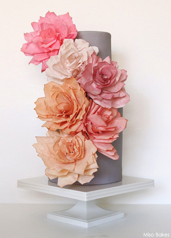 DIY Paper Rose Cake by Miso Bakes  |  TheCakeBlog.com