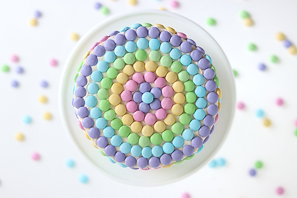 Pastel Rainbow M&M Cake | by Whitney DePaoli for TheCakeBlog.com